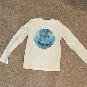 White Long Sleeve Tee with Ocean Kayak Graphic for Kids